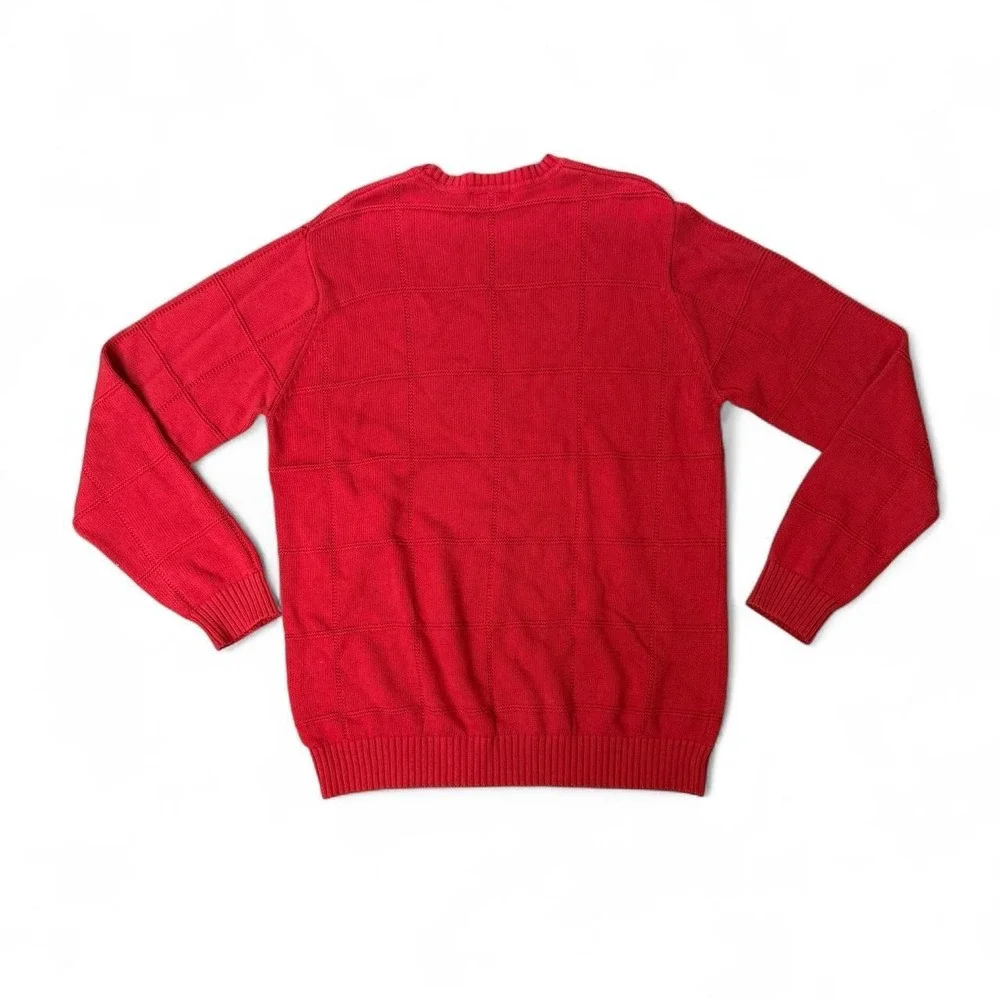 Vintage Mens Dockers red knit sweater with grid pattern size L 100% cotton